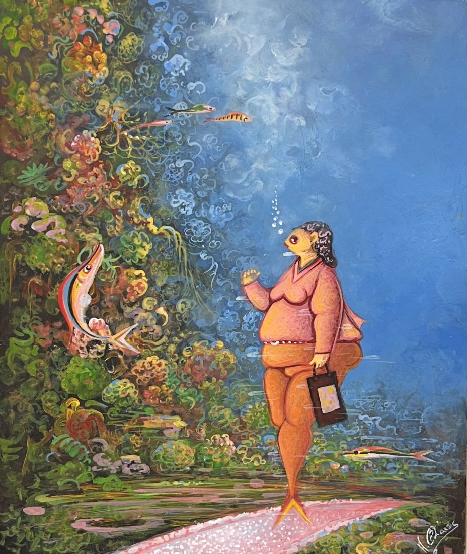 ANDRE BLAISE (b. 1961, Haiti): Oil on board 14 x 11.5 in
