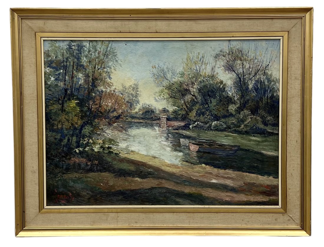 Early 20th Century Impressionist Landscape Painting, Illegible Signature: Oil on board 28 x 20 in,34 x 28 in (framed)