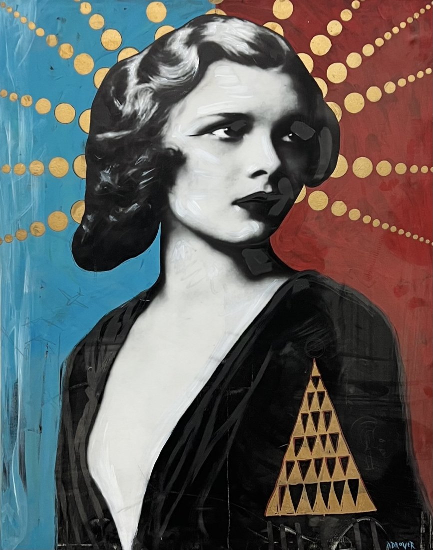 JAIME ADROVER (20th c, American) Pop Art Portrait: Mixed media 40.5 x 32 in, 42.5 x 34 in (framed)