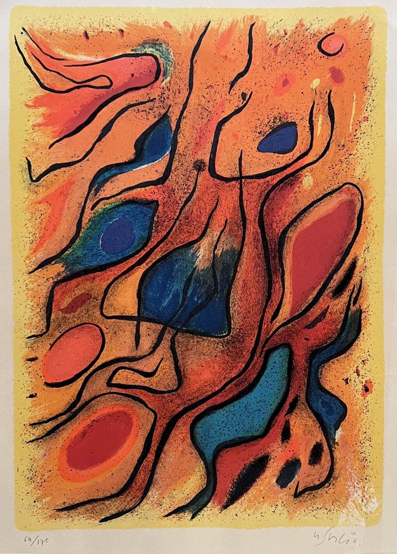 GUSTAV SINGIER, French MCM Abstract Lithograph: 30 x 22 in