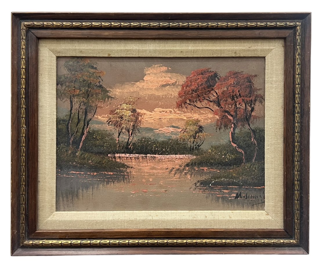Vintage Florida Everglades Tonalist Landscape Painting, Signed: Oil on canvas 12 x 9 in, 16 x 13 in (framed)