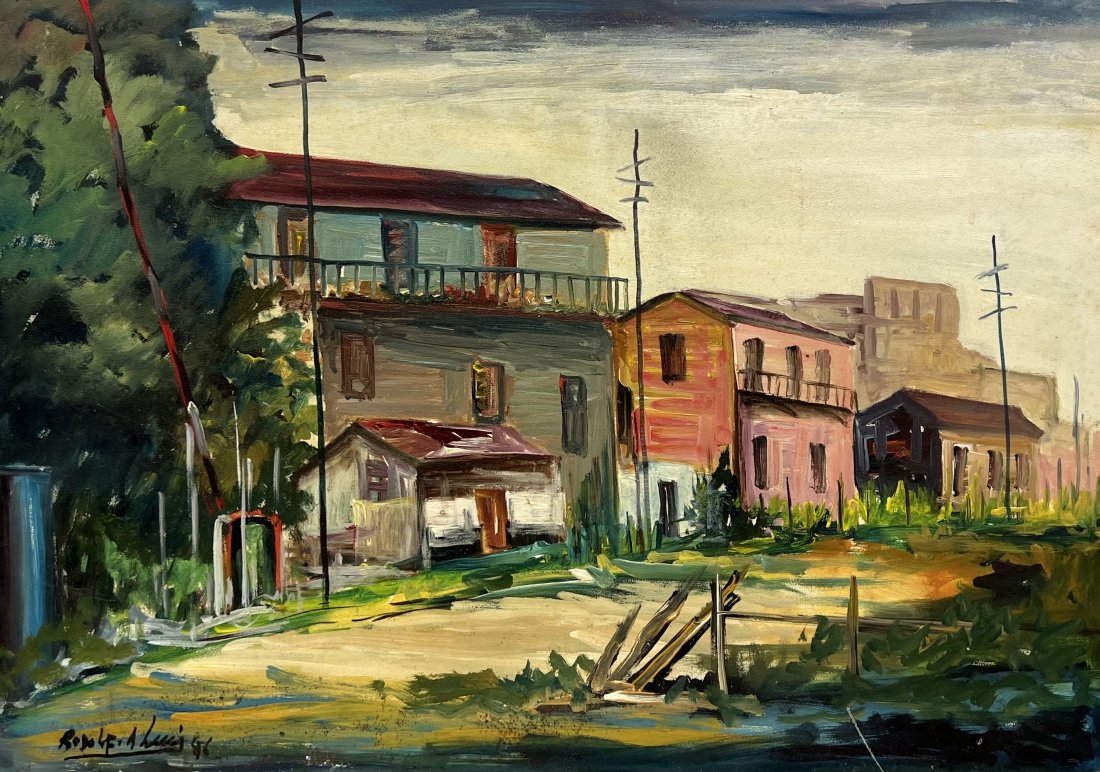 RODOLFO A LUIS (b. 1934, Argentina) Southern Scene: Oil on masonite 27.5 x 19.5 in