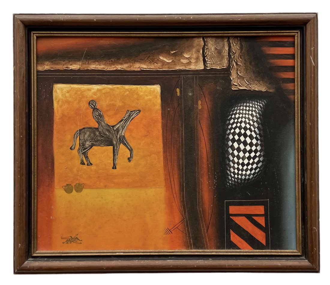 Mid-Century Modern Korean Abstract Painting, Signed: Oil on canvas 24 x 20 in, 27.5 x 23.5 in (framed)