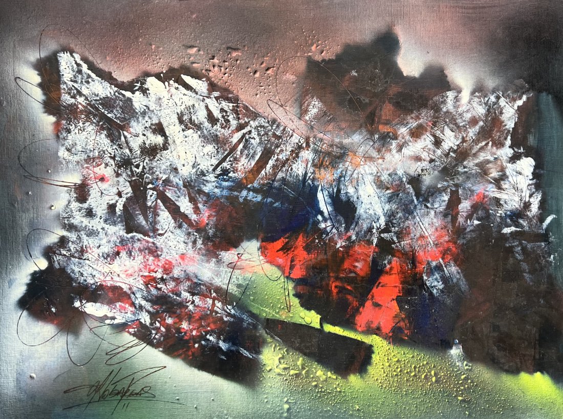 NOEL DOBARGANES (20th c, Cuban) Abstract: Mixed media on paper 24 x 18 in