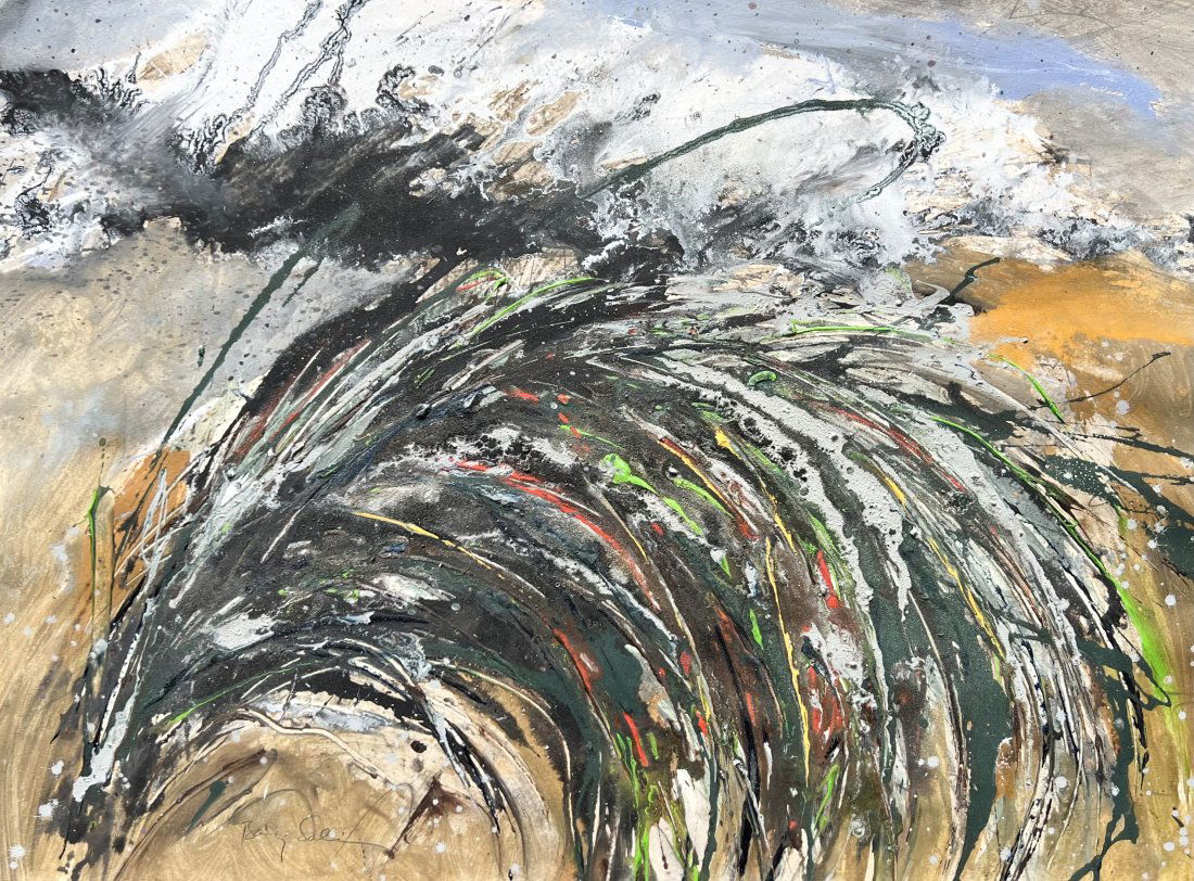 BARUJ SALINAS (b. 1938, Spain, Cuba) Abstract , Florida artist: Mixed media on paper 30 x 22 in. Baruj Salinas was born in Havana of Jewish parents in 1938. His career began in the field of architecture. He graduated from Ohio University with an architectural degr