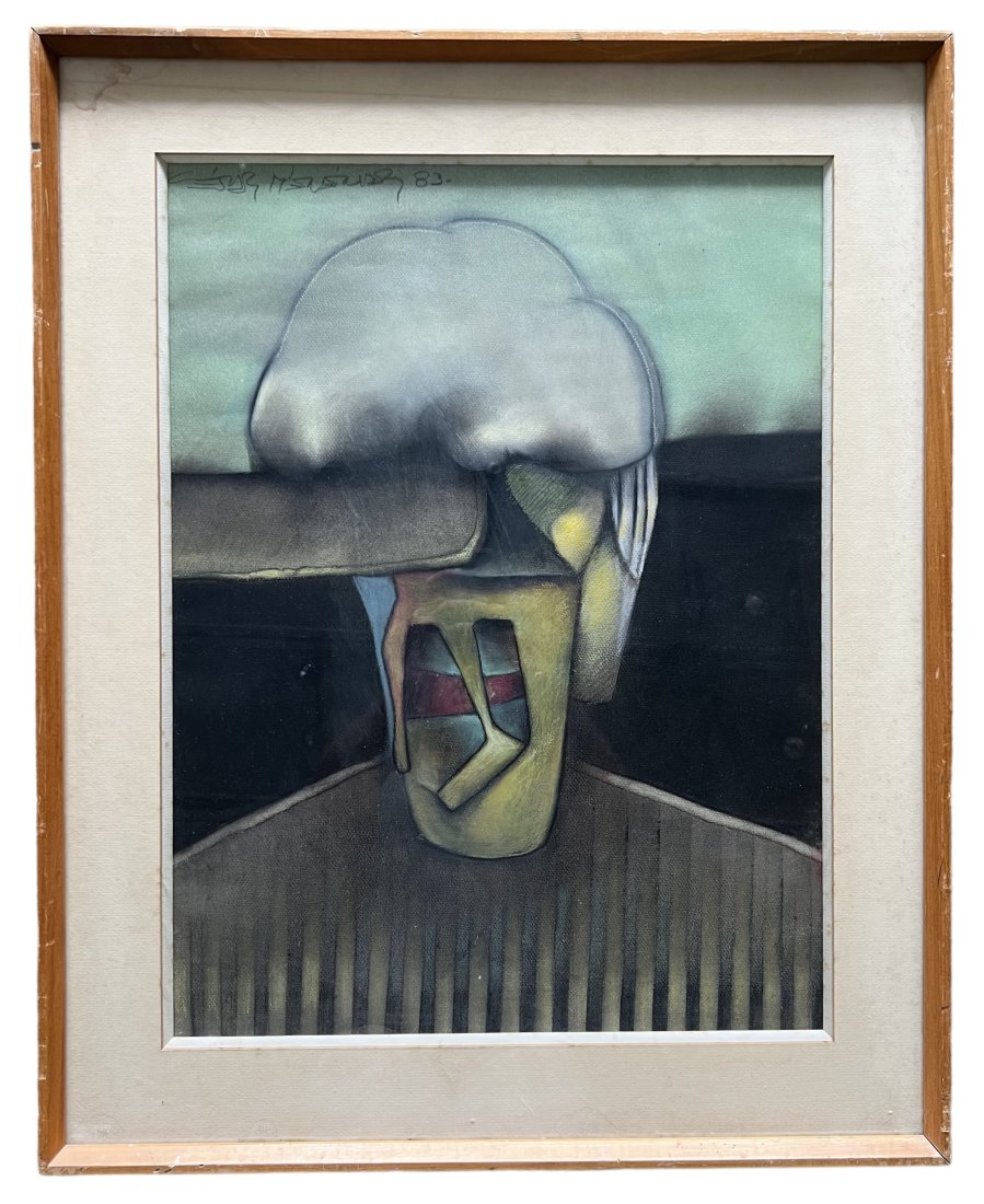 Latin American Surrealist Abstract Signed & Dated: Pastel on paper 24 x 18 in, 31 x 25 in (framed)
