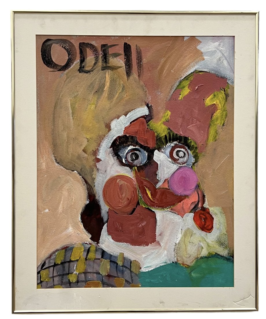 Modern Abstract Painting Of A Face, Signed: Possibly the work of Anna Carolina Odell. Oil on paper 23.5 x 18.5 in, 28 x 23 in (framed)