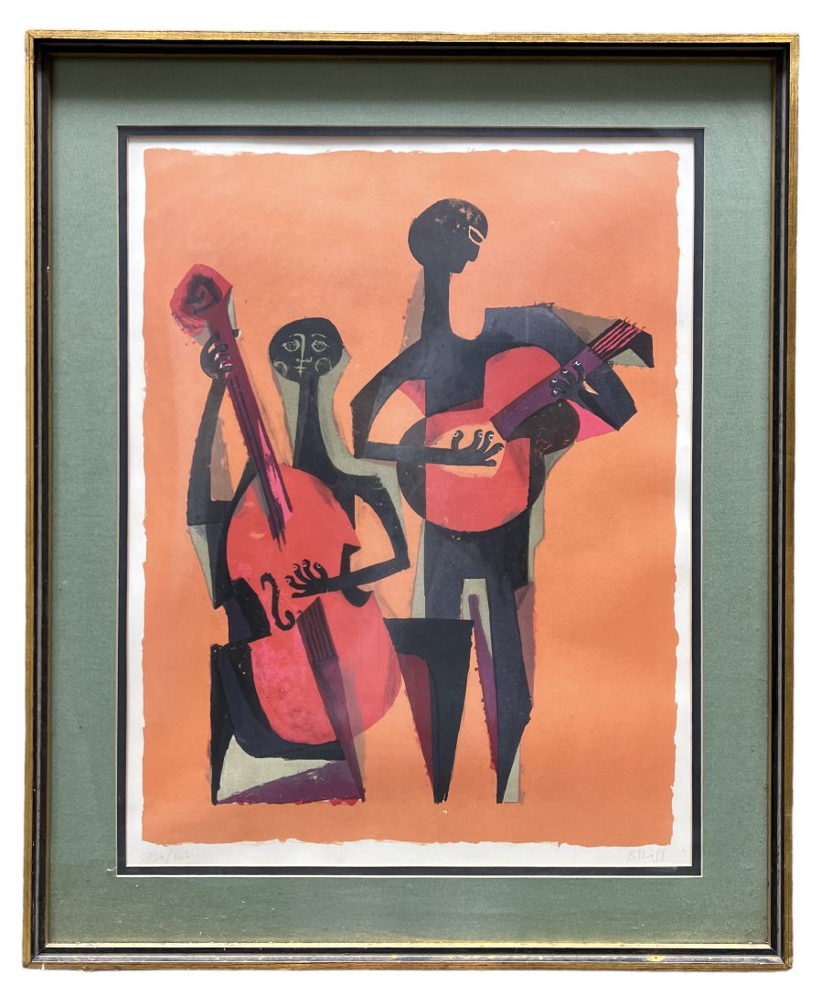 SAMI BRISS Israeli Cubist Musicians Lithograph: 22 x 17 in, 28 x 23 in (framed)