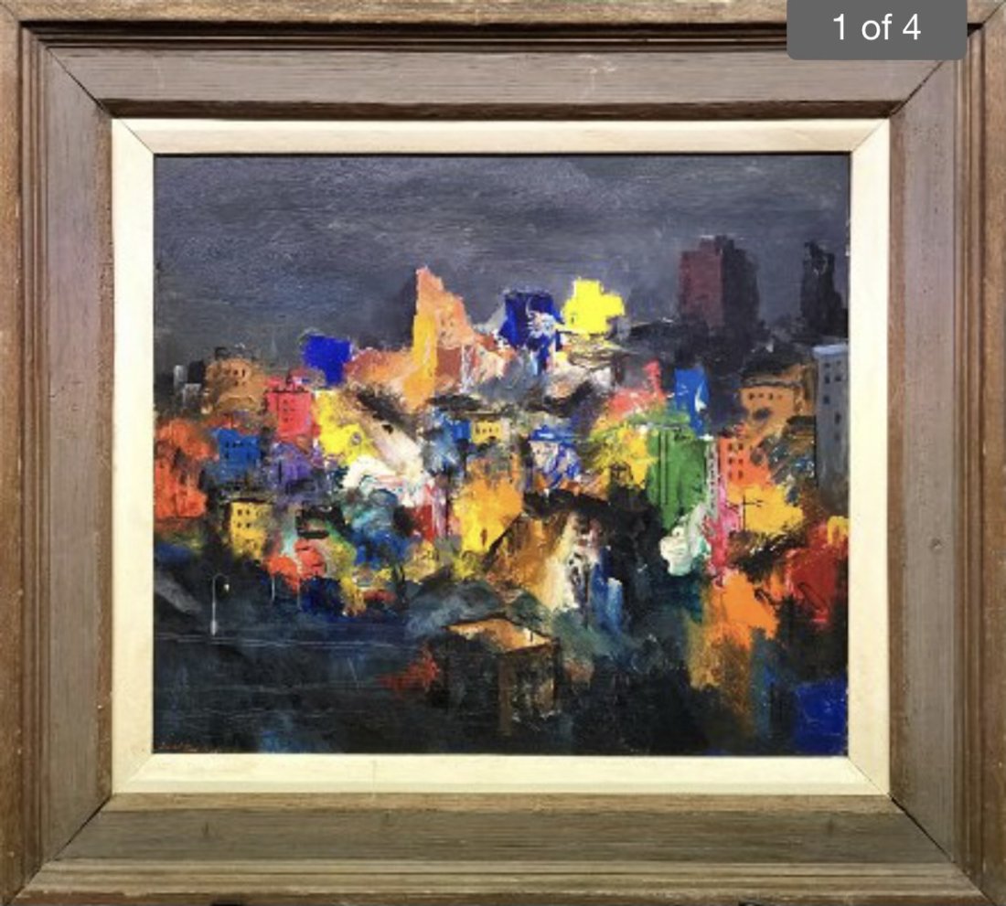 DAVID LAX (1910-1990, American) "City Of Memory" 1965, Cityscape NYC Artist: Acrylic 24 x 20 in