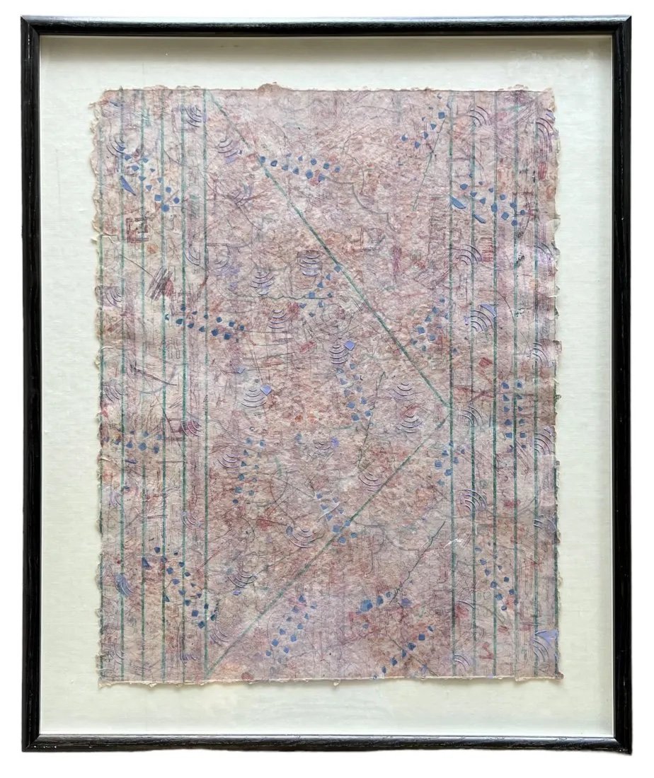 PAT HAMMERMAN (20th c, American) Abstract: Mixed media on paper 28 x 22 in, 35 x 29 in (framed)