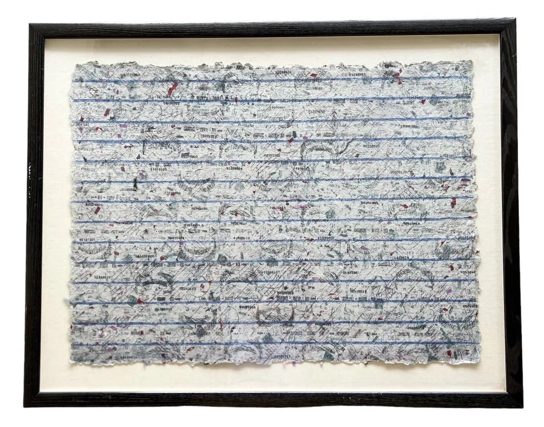 PAT HAMMERMAN (20th c, American) Abstract: Mixed media on paper 39 x 29 in, 47 x 37 in (framed)