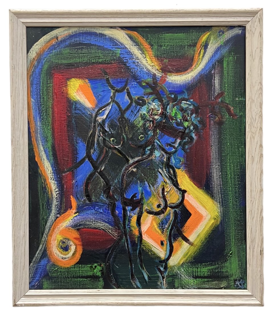 Modernist Bondage Abstract Painting, Signed: Oil on canvas 24 x 20 in, 26.5 x 22.5 in (framed)