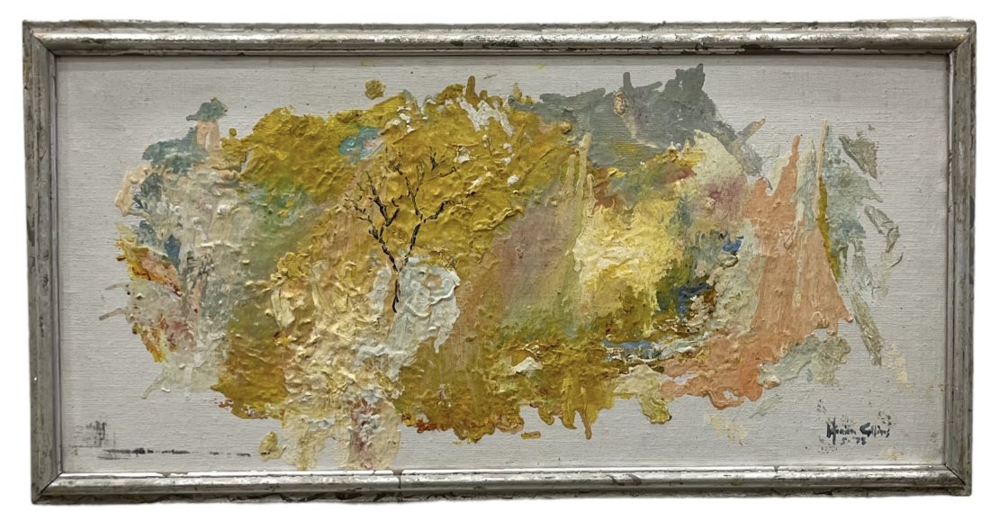 Mid-Century Modern Landscape, Signed: 27.5 x 14 in (framed)