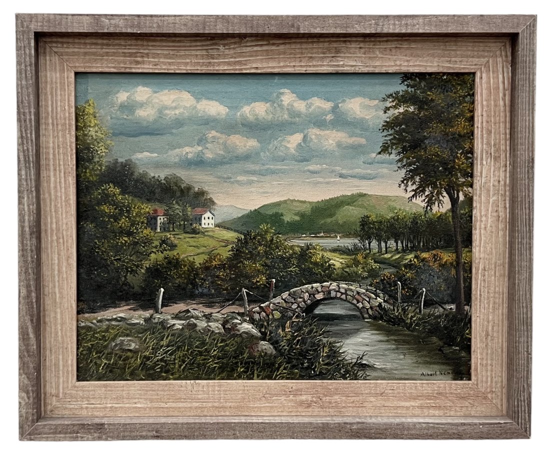 ALBERT NEMETHY (1920-1998, American) Hudson River School Landscape: Oil on canvas 14 x 11 in, 17 x 14 in (framed)