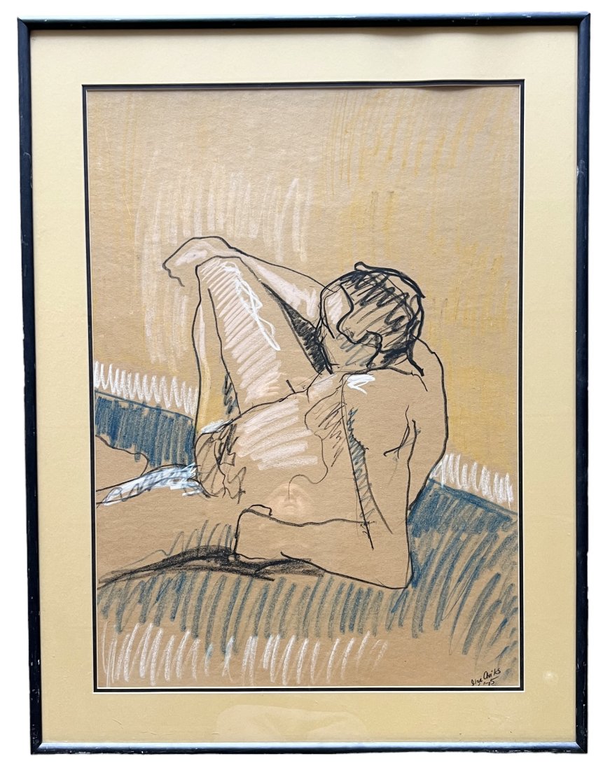 ILZE AVIKS (20th c, American) Male Nude 1975, Colorado Artist: Pastel on paper 33 x 23.5 in, 41 x 31 in (framed)