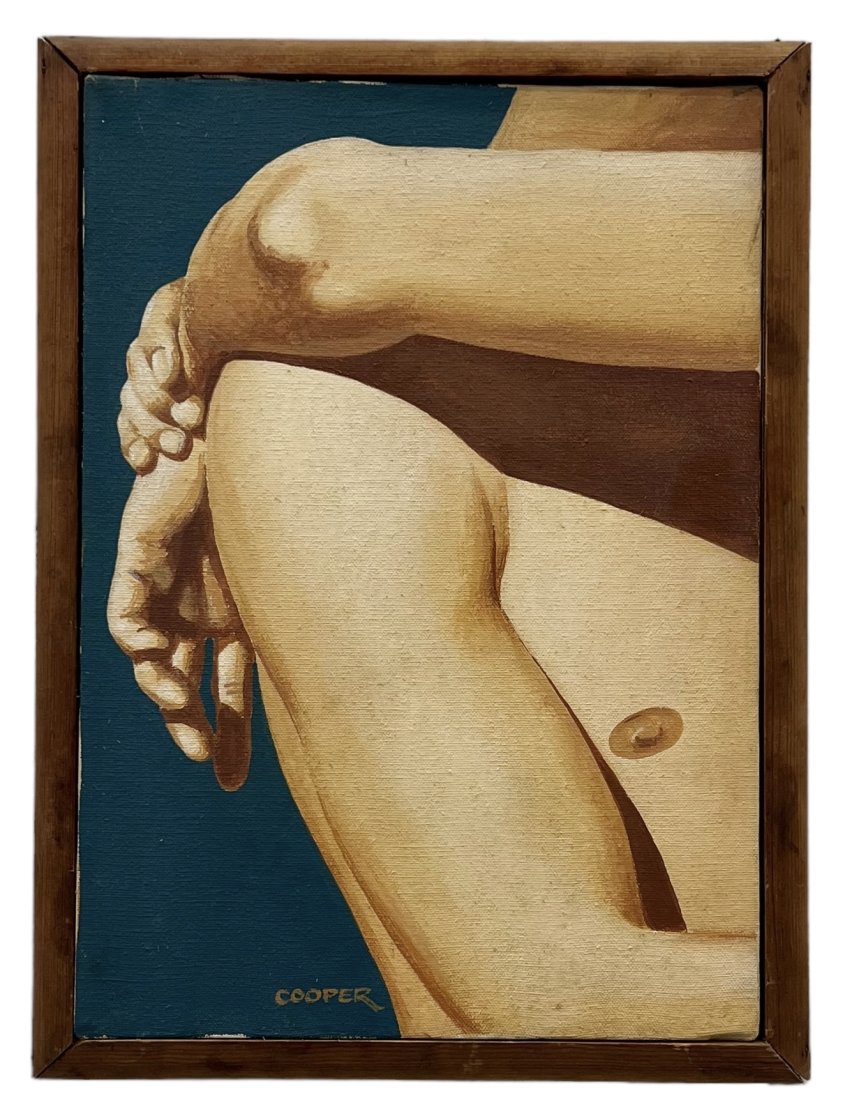 Mid-Century American Male Nude Painting, Signed: 14 x 11 in, 15.5 x 11.5 in (framed)