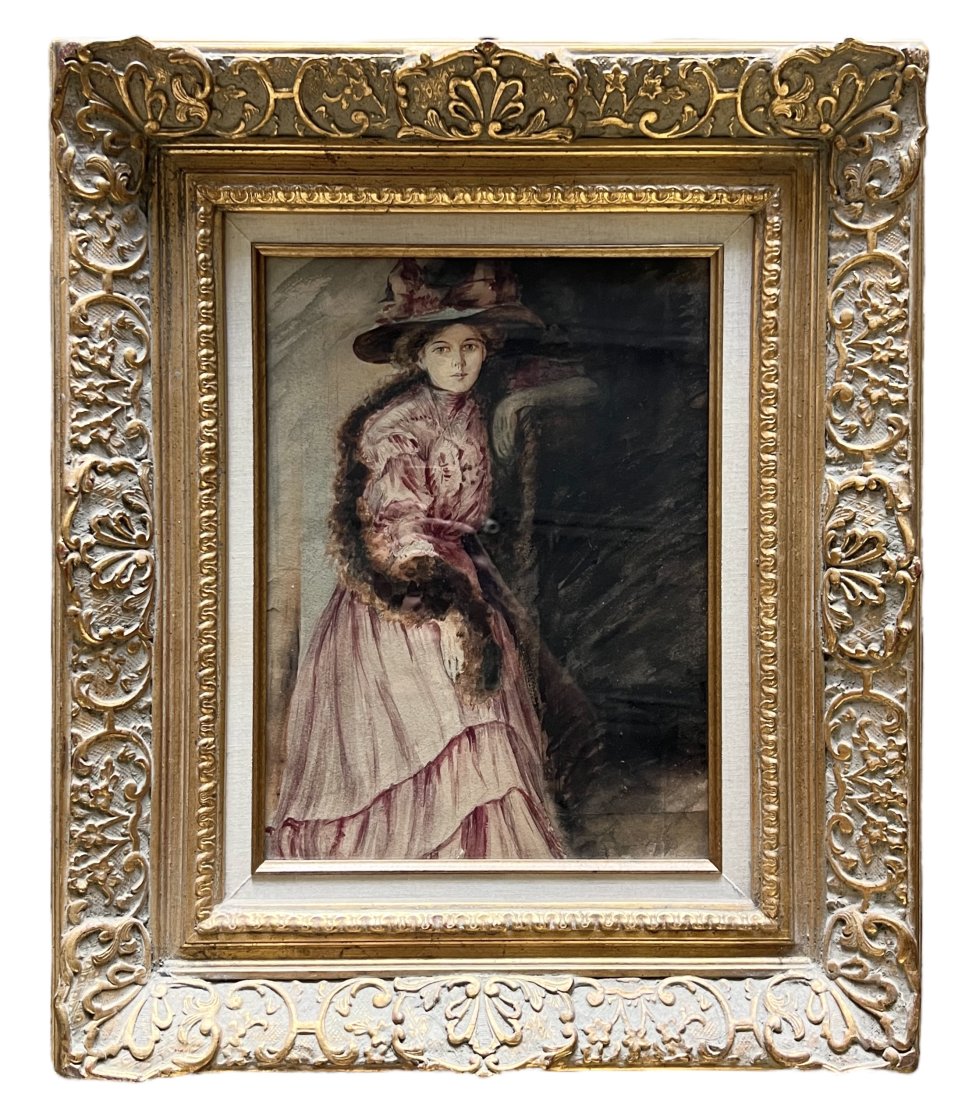19th Century American Portrait Of A Woman: Watercolor on paper 15 x 11 in, 26 x 22 in (framed)