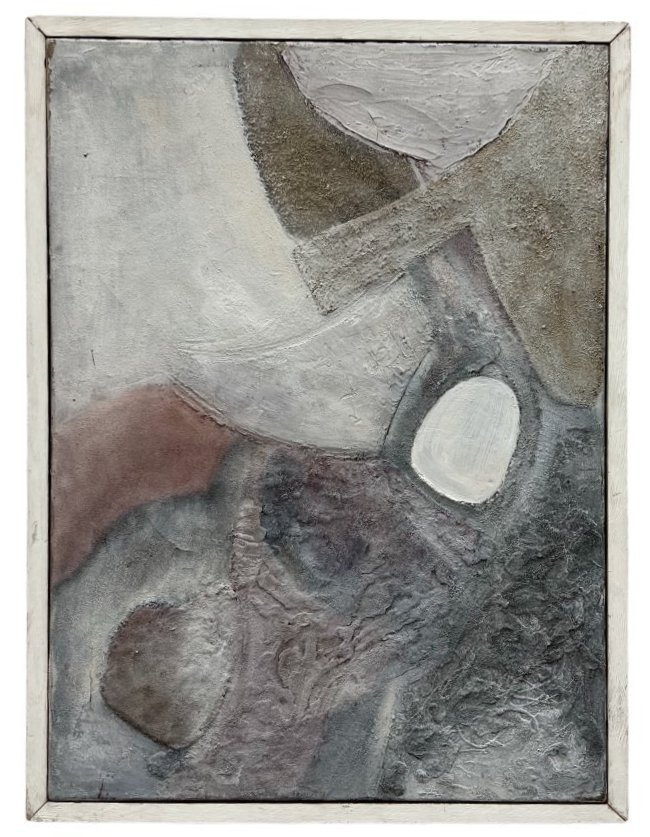 Mid-Century Modern Abstract Painting Signed & Dated 1963, Unknown Artist: Oil on canvas 30 x 22 in, 31.25 x 23.5 in (framed)