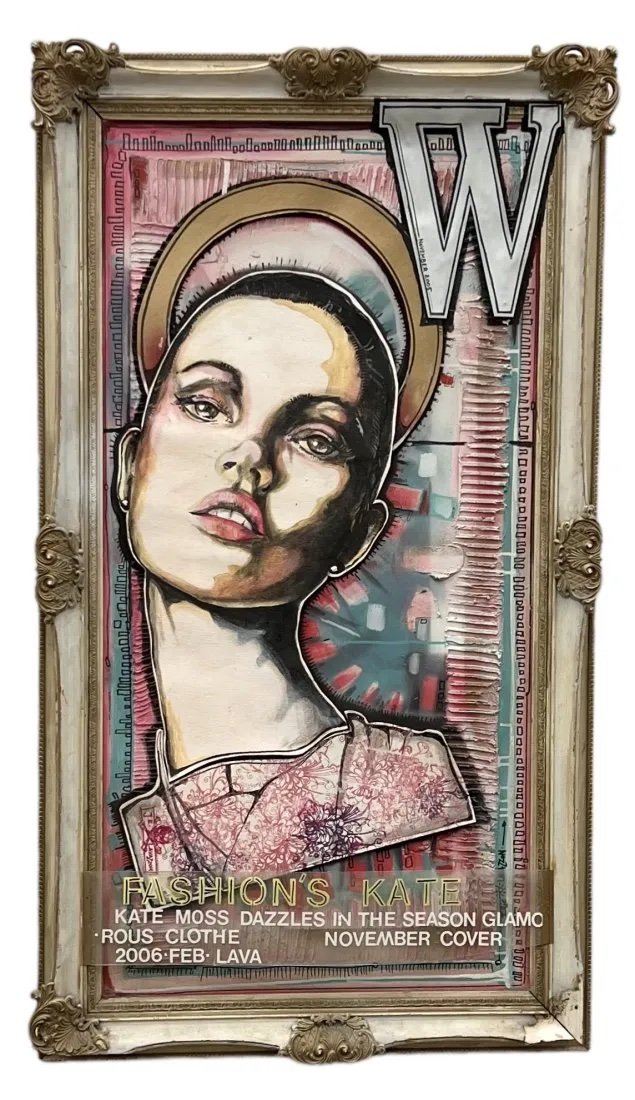 ERIC LAVAZZON (20th c, American) Kate Moss: Mixed media 48 x 24 in, 55 x 31 in (framed)