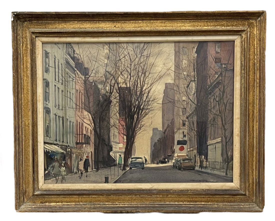 TORE ASPLUND (1903-1978, American) New York City Street Scene: Watercolor on paper 23 x 17 in, 30 1/4 x 24 1/4 in (framed).Tore Asplund was brought to the United States when he was a year old. He studied in New York at the Art Students League, the Academy school,