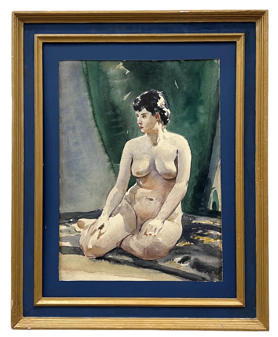 TORE ASPLUND (1903-1978, American) Female Nude: Watercolor on paper 21 1/4 x 15 1/2 in, 30 1/4 x 24 1/4 in (framed). Tore Asplund was brought to the United States when he was a year old. He studied in New York at the Art Students League, the Academ