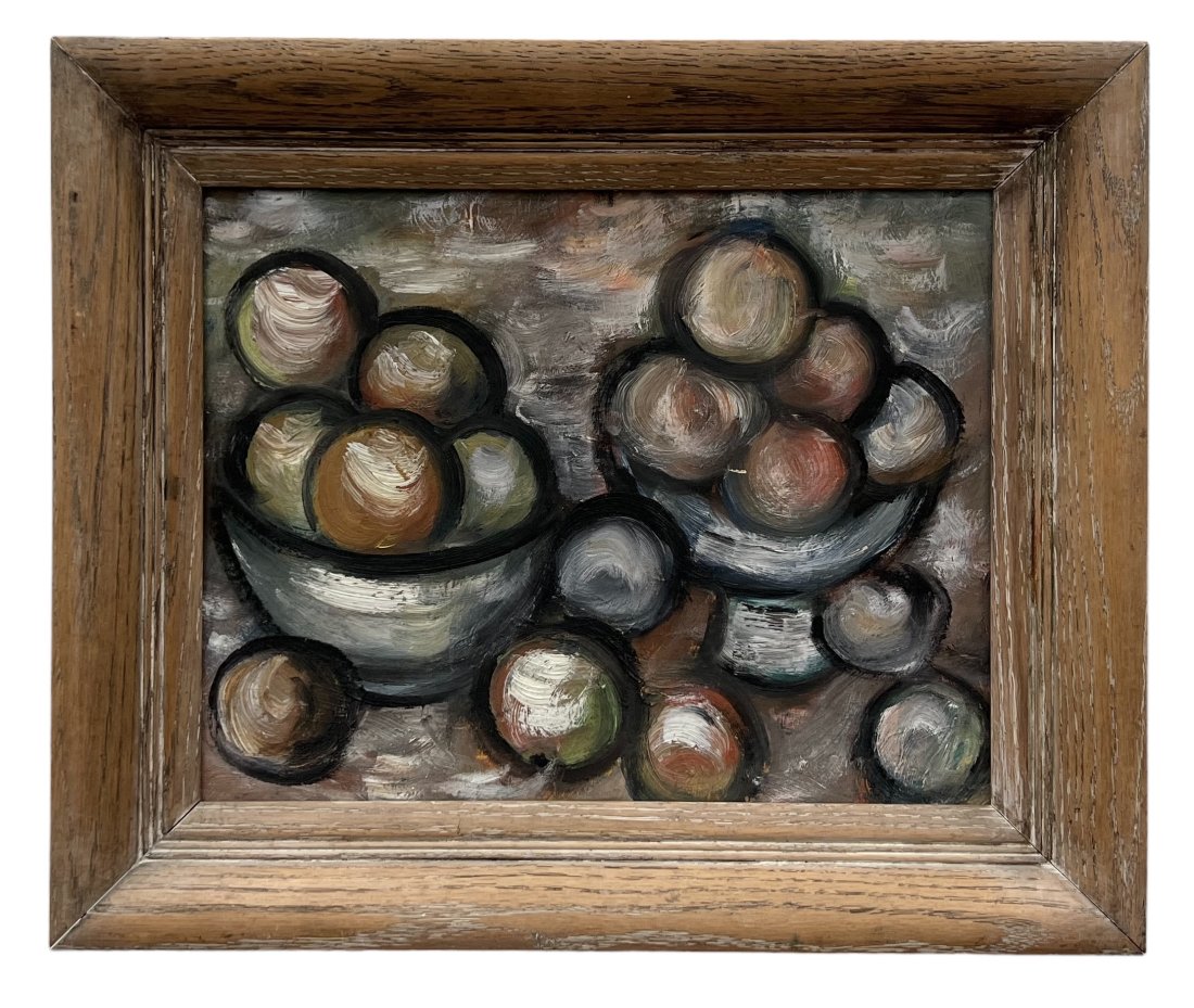 Mid-Century Modern Still Life Signed & Dated 1958: Oil on canvas 35 x 28 in, 36 x 29 in (framed)