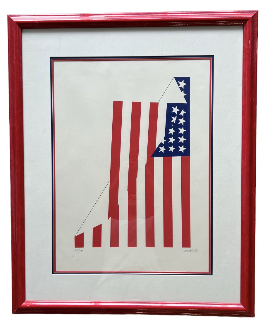 JIM JACOBS (b. 1945, American) American Flag Lithograph: Nicely framed. 29 x 21 in, 42 x 34 in