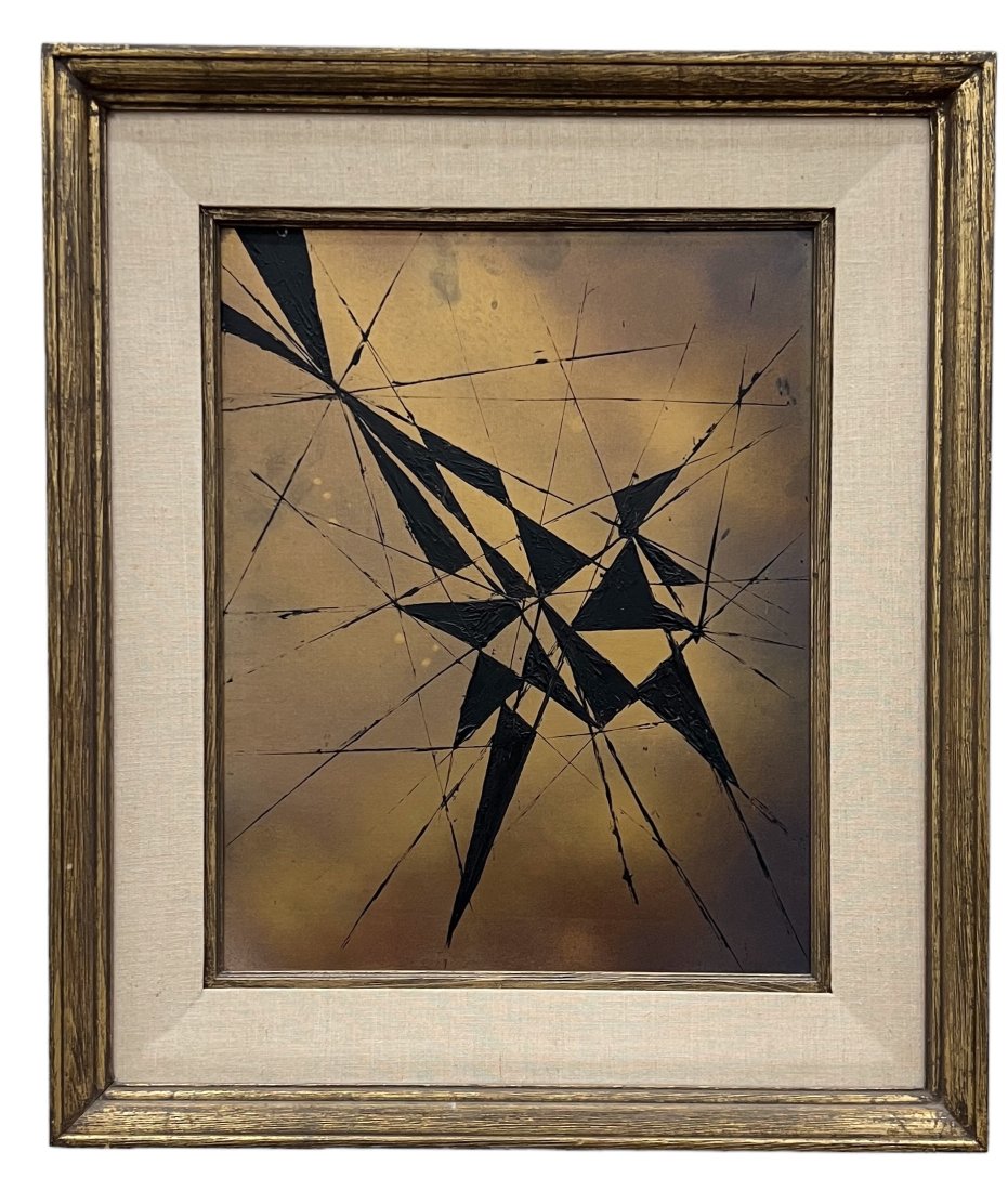 Mid-Century Modern Abstract, Unsigned: Oil on board 20 x 16 in, 28 x 24 in (framed)
