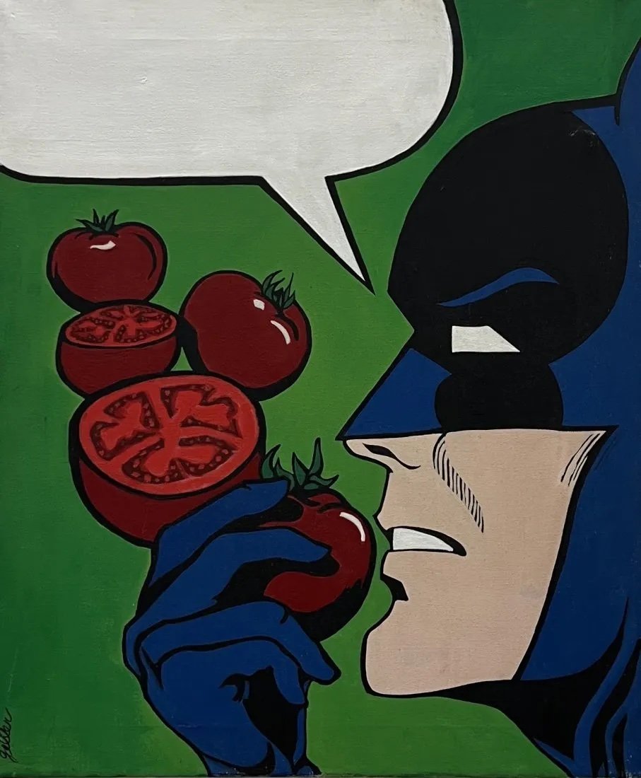 BARRY GELLER (20th c, American) Batman, Comic Book Artist: Oil on canvas 24 x 20 in. Illustration art. Important figure in the comic book world.