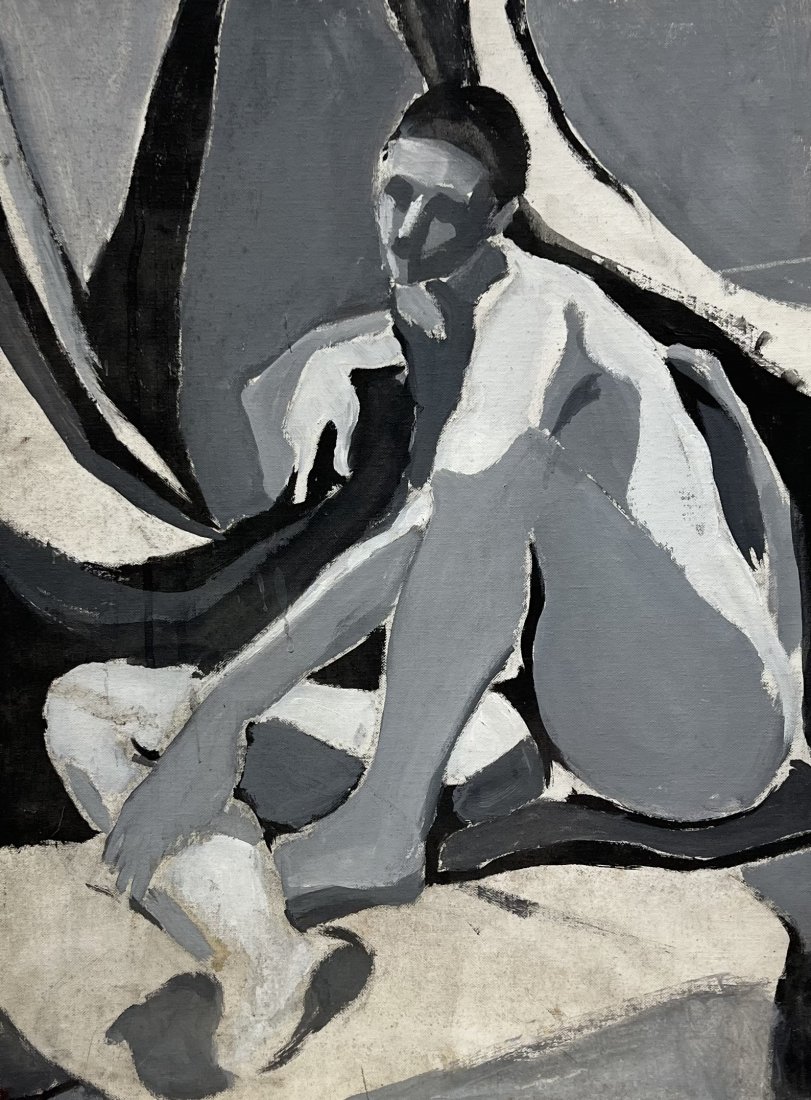 BARBARA YETERIAN (20th c, Armenian American) Male Nude: Oil on board 24 x 18 in