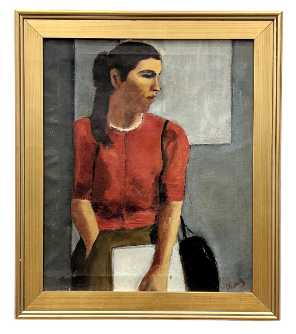 Mid-Century Portrait Of A School Girl, Signed: Oil on canvas 24 x 20 in, 29 x 25 in (framed)