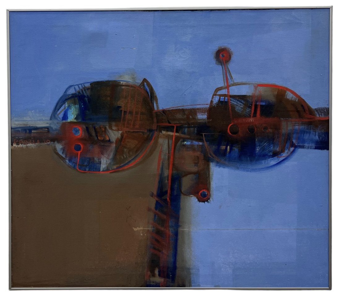 Latin American Abstract Painting Signed Padilla 1970: Oil on canvas 31.5 x 27.5 in