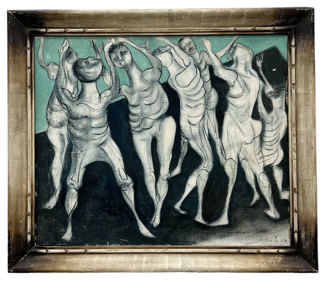ALAIN GIRON (b. 1942, France) Surrealist Abstract w/ Figures: Oil on canvas 24 x 20 in, 28 x 24 in (framed)