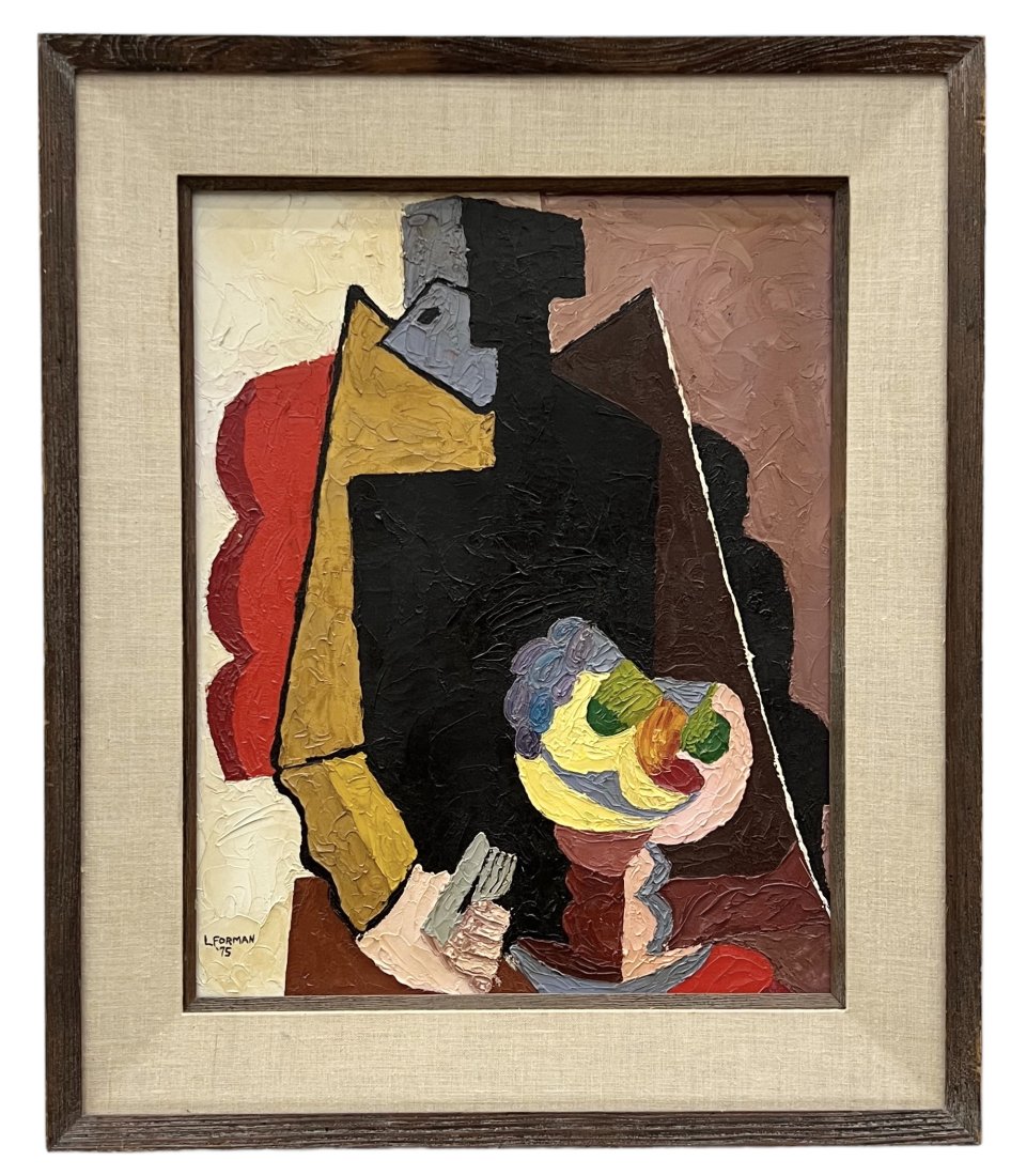 1970's Cubist Still Life Painting, Signed: Oil on canvas 20 x 16 in, 27 x 23 in (framed)