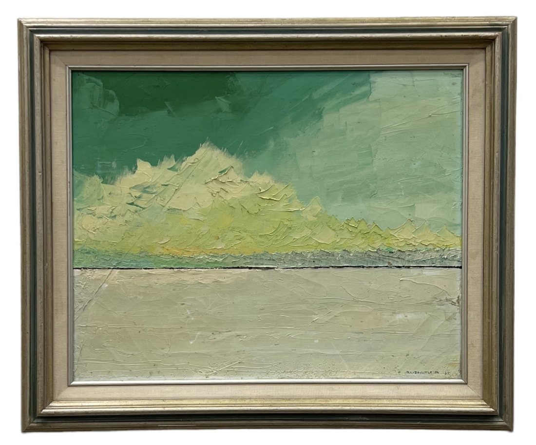 1960's American Modernist Landscape Signed RW Doolittle: Oil on canvas 20 x 16 in, 25 x 21 in (framed)