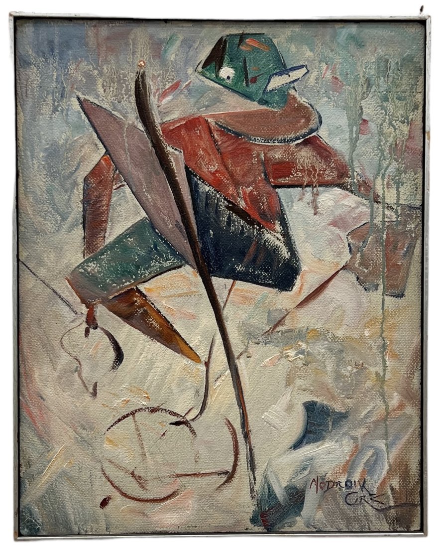 ERIC RIORDON (1906-1948, Canada) Skier, Information Verso: Oil on masonite 20 x 16 in. Born in St. Catharines, Ontario, the son of Mr. and Mrs. Carl Riordon, John Riordan moved with his family to Montreal in 1908. He was educated at Ashbury College, Ottawa, a