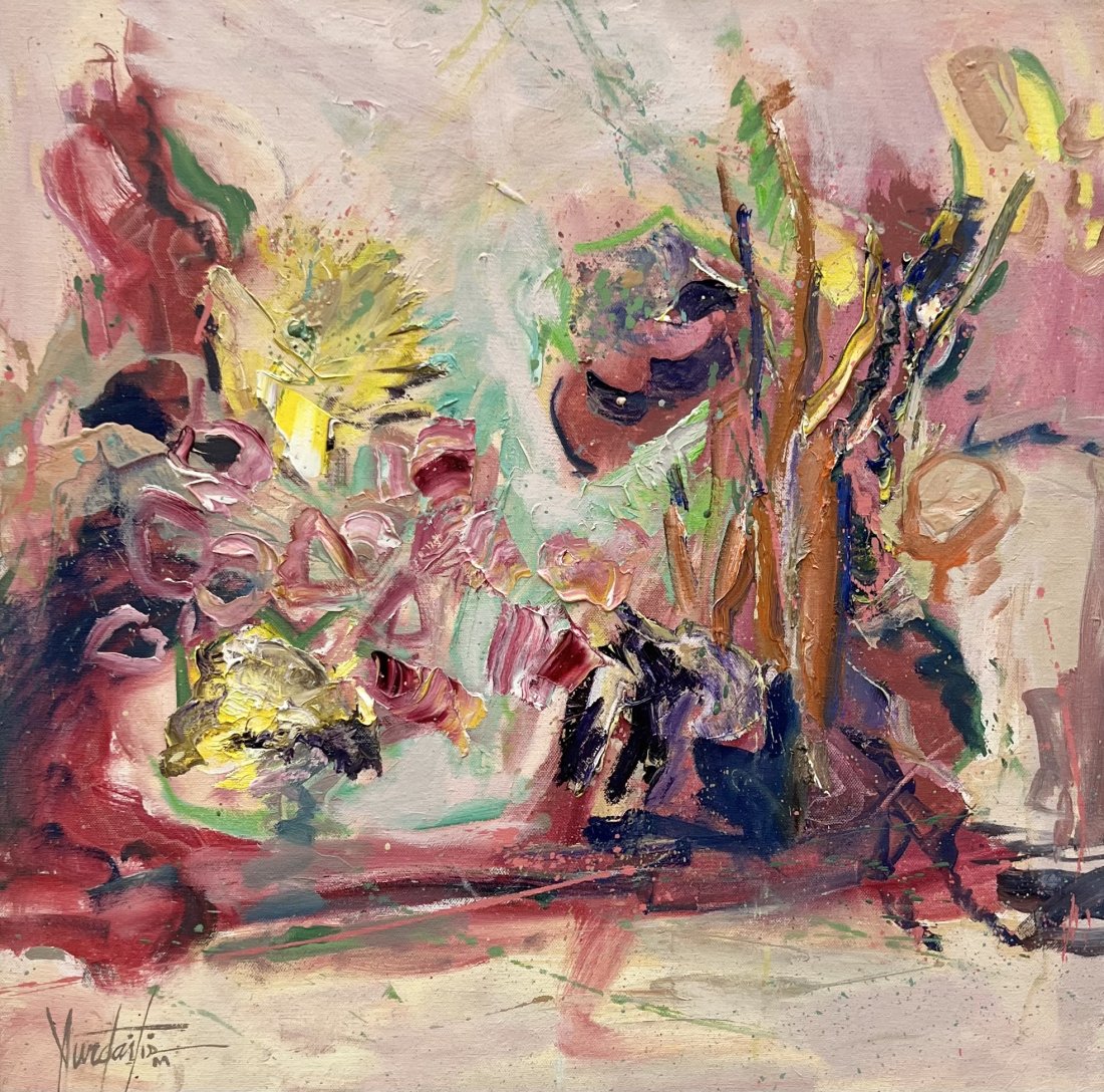 Modern Abstract Painting, Signed: Oil on canvas 24 x 24 in