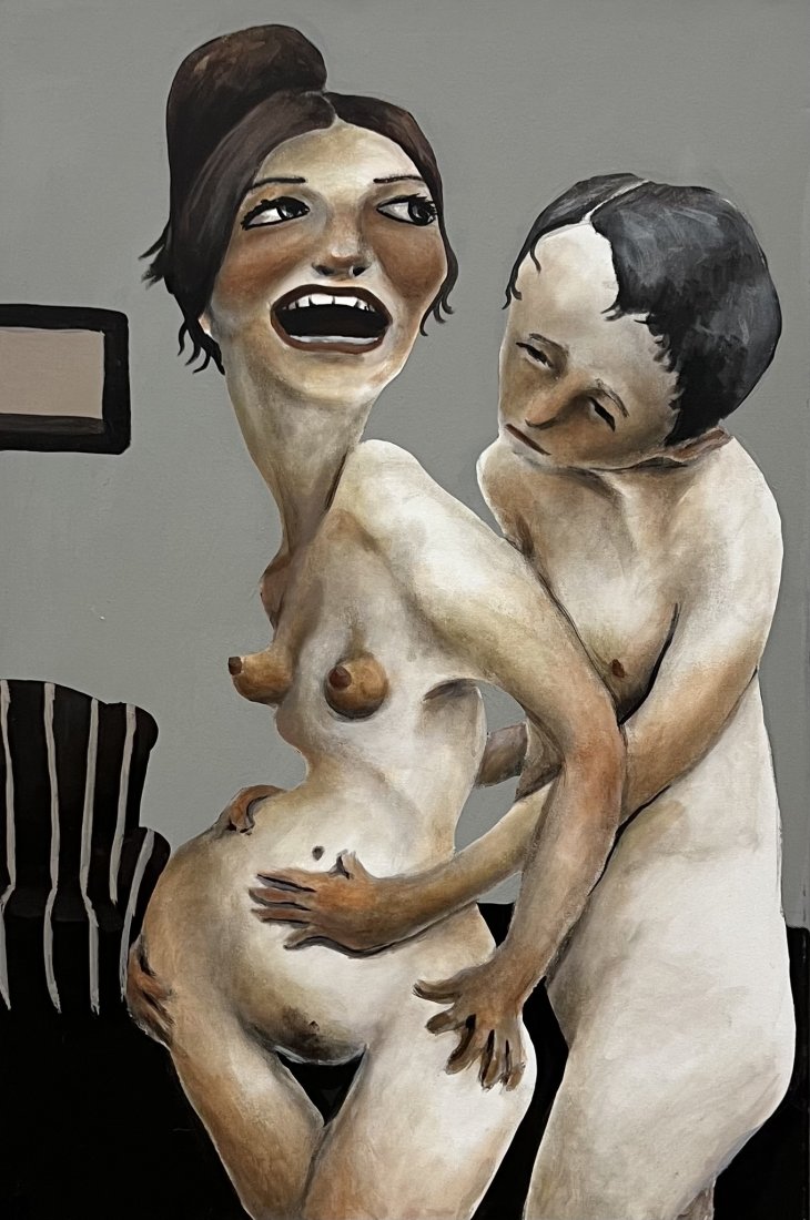 AARON WOOTEN (21st c, American) Happy Couple: Oil on canvas 36 x 24 in