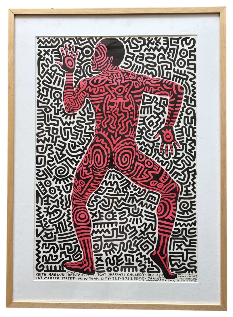 Vintage Keith Haring Into 84 Poster: Size 33.5 x 22.5 in, 41 x 30 in (framed)