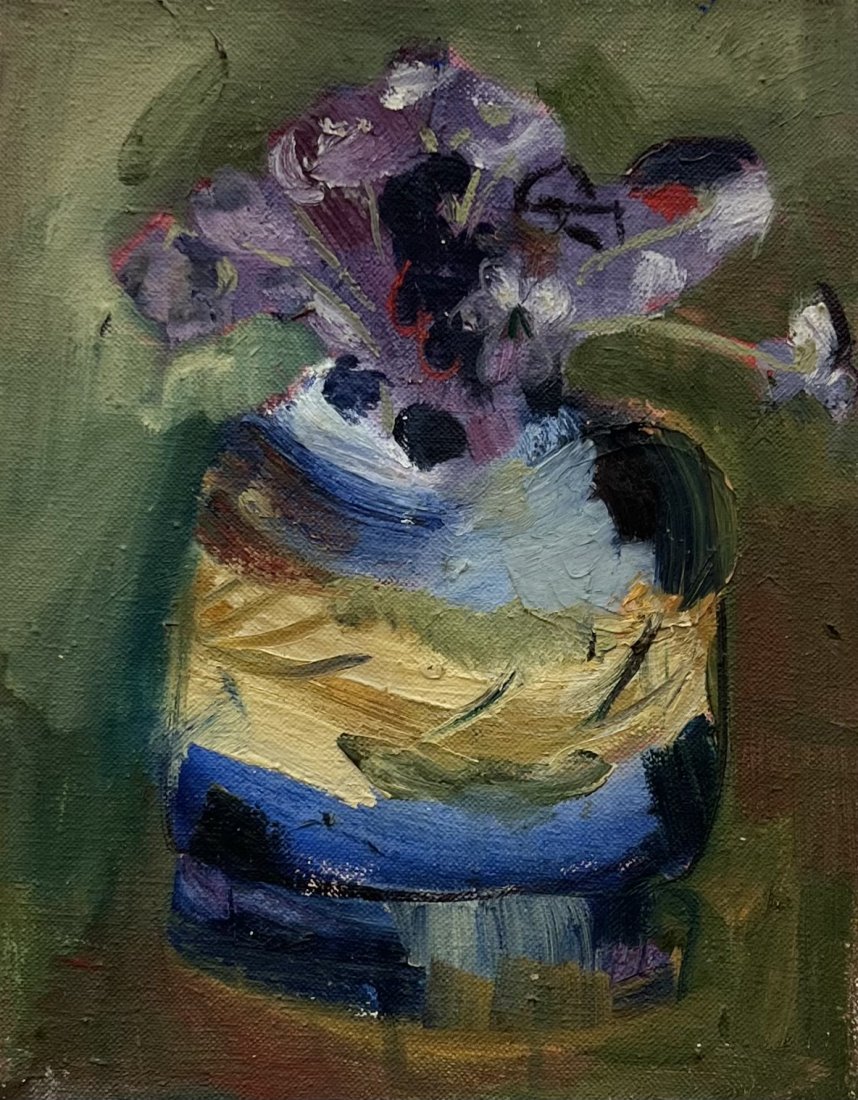 Mid-Century Modern Still Life Of Flowers Painting: Oil on canvas 14 x 11 in