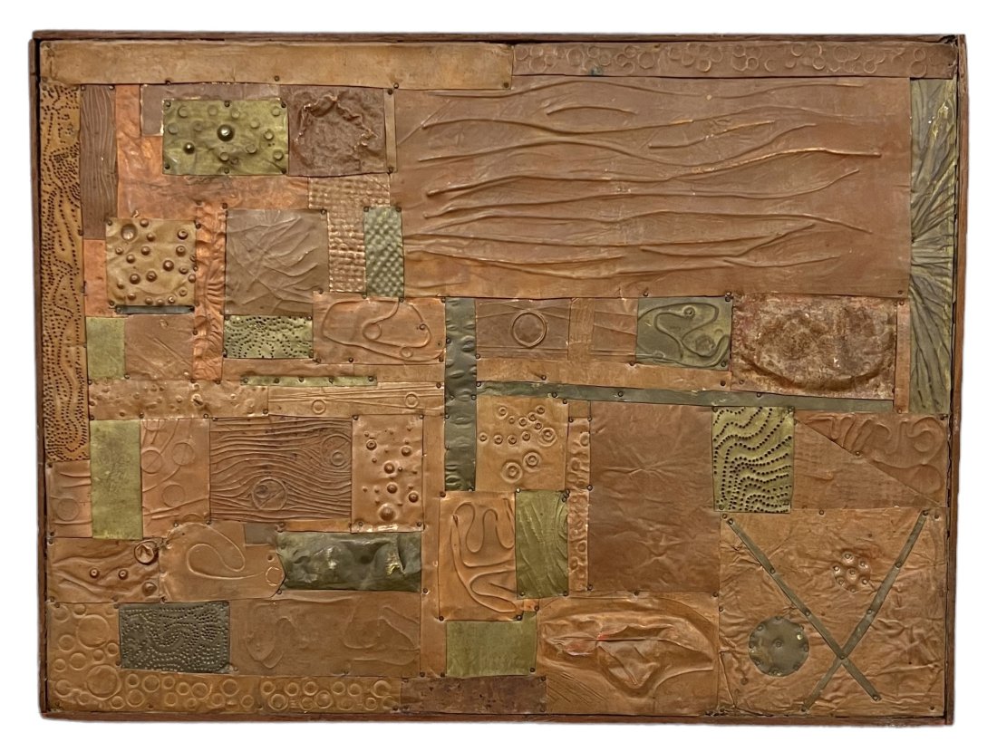 Mid-Century Mixed Metal Abstract Assemblage Signed On Back: 12 x 9 in