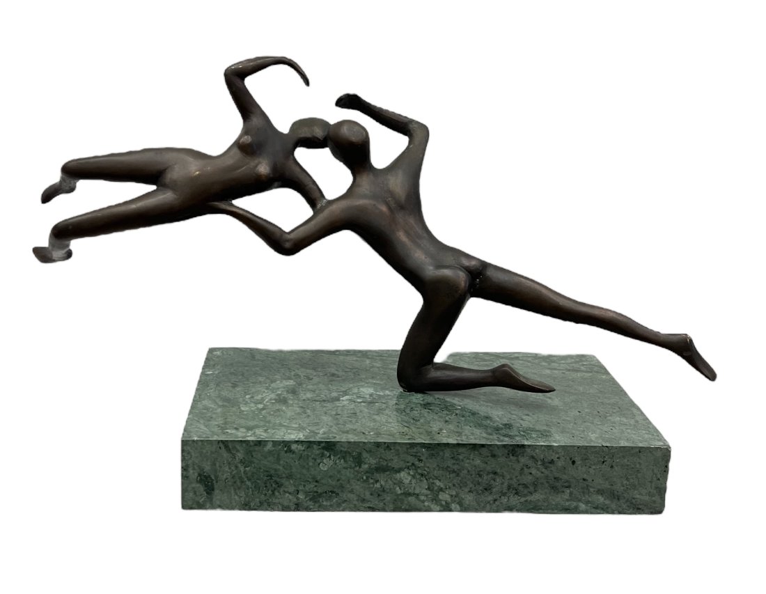 Modernist Bronze Sculpture Of Dancing Figures, Unsigned: 20 x 6 x 11 in
