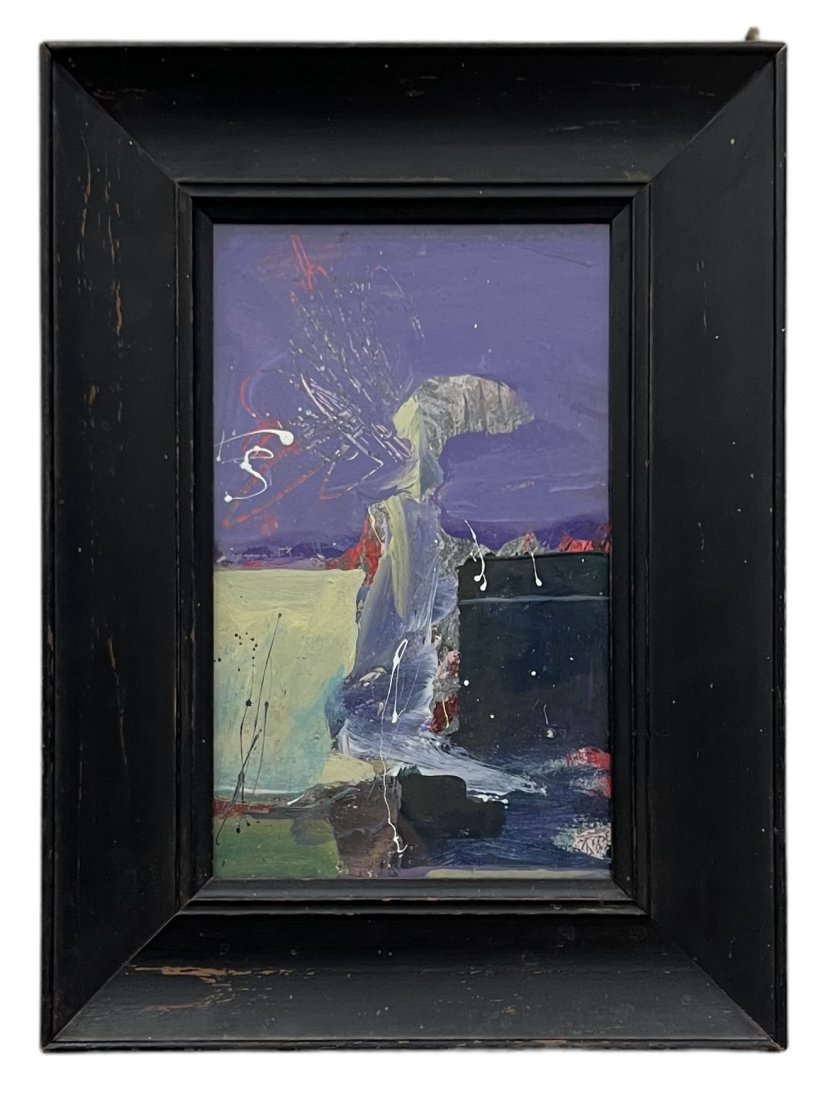 Modernist Painting Abstract w/ Figure, Unsigned: 8 x 5 in, 11.5 x 8.5 in