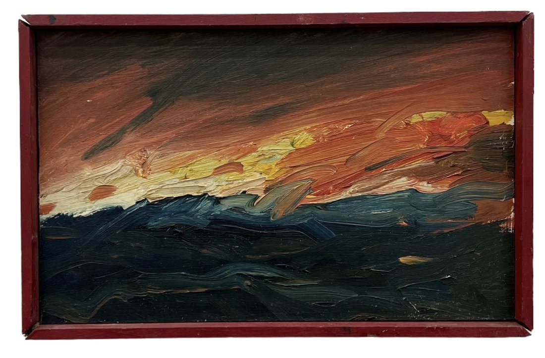 ROBERT HERNDON (20th c, American) Mid-Century Abstract: Oil on board 12.5 x 8 in