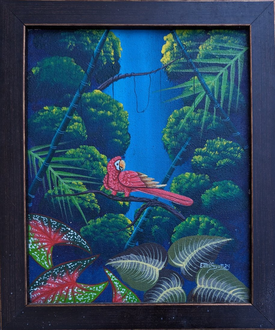 EMIL DUMAY (20th c, Haiti) Rainforest: Oil on canvas 10 x 8 in