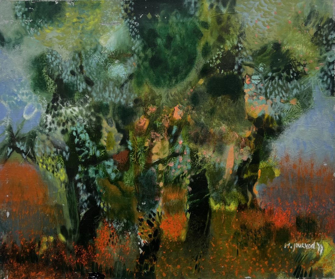 MONIQUE JOURNOD (b. 1935, France) Abstract 1975: Oil on canvas 21.5 x 18 in
