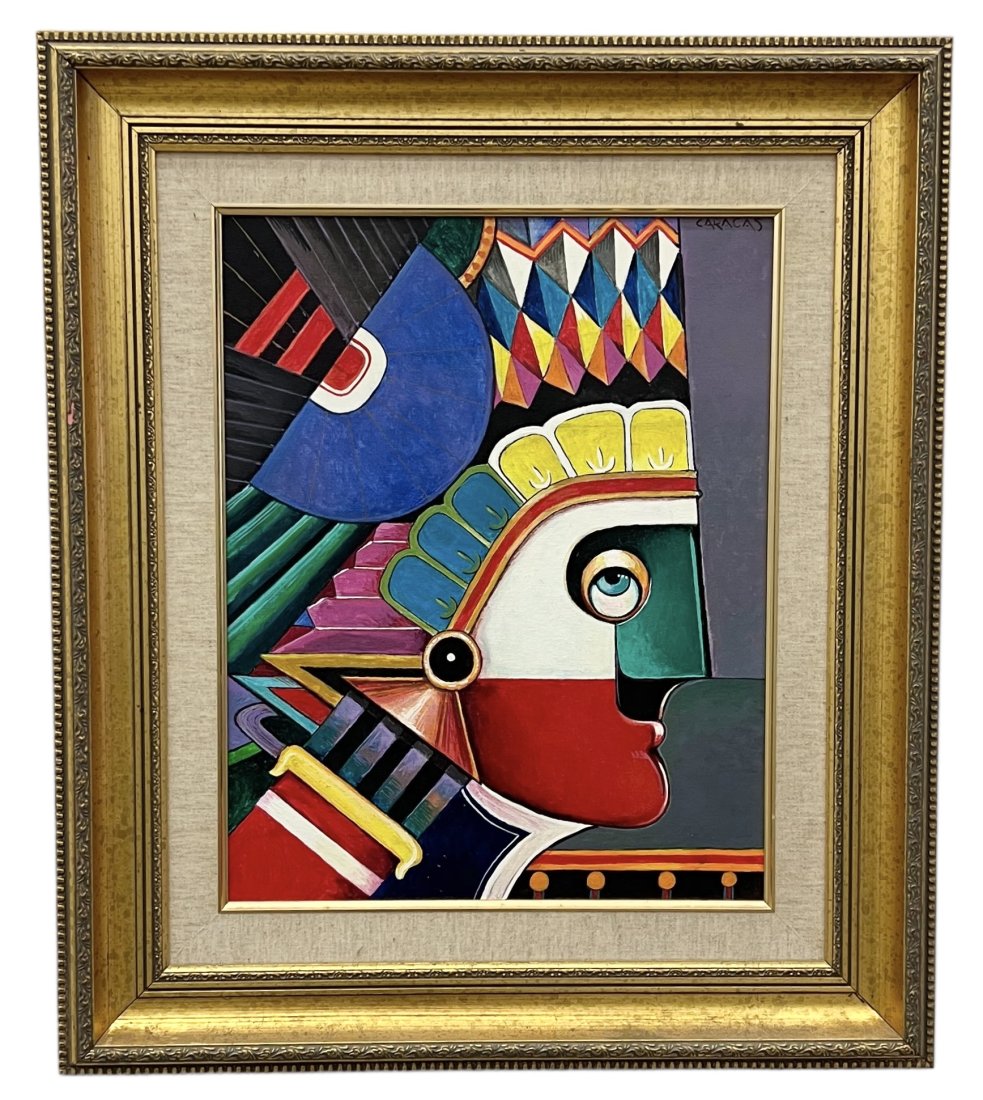 CESAR CARACAS (1935-2011, Nicaragua) Cubist: Oil on board 18 x 24 in, 29 x 25.5 in