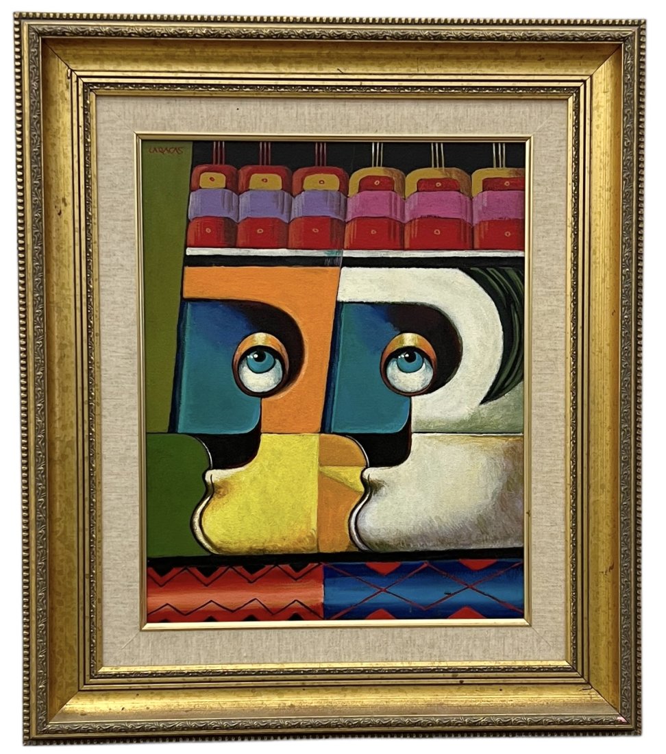 CESAR CARACAS (1935-2011, Nicaragua) Cubist: Acrylic on board 16 x 20 in, 29 x 25.5 in (framed)