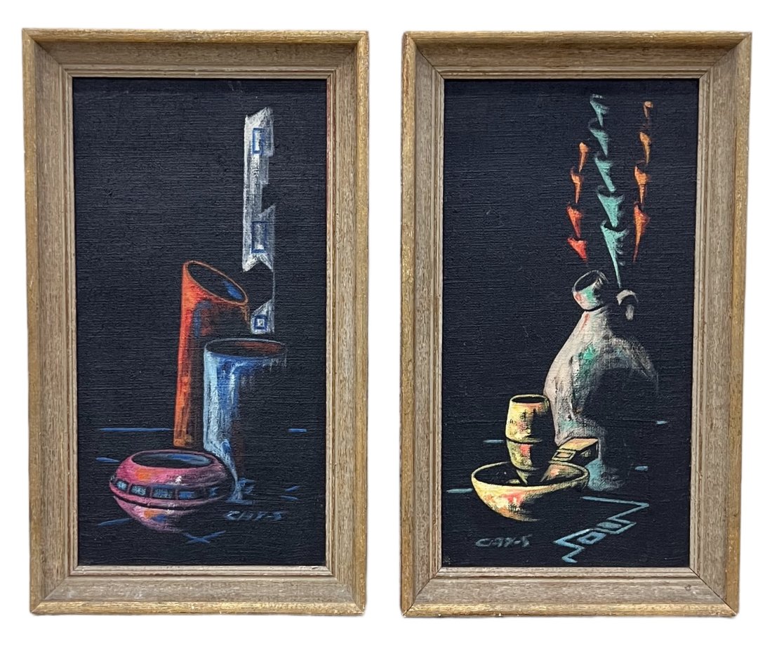 Pair Of Southwestern Still Life Paintings, Nicely Framed: Oil on board 28 x 16.5 in (framed)