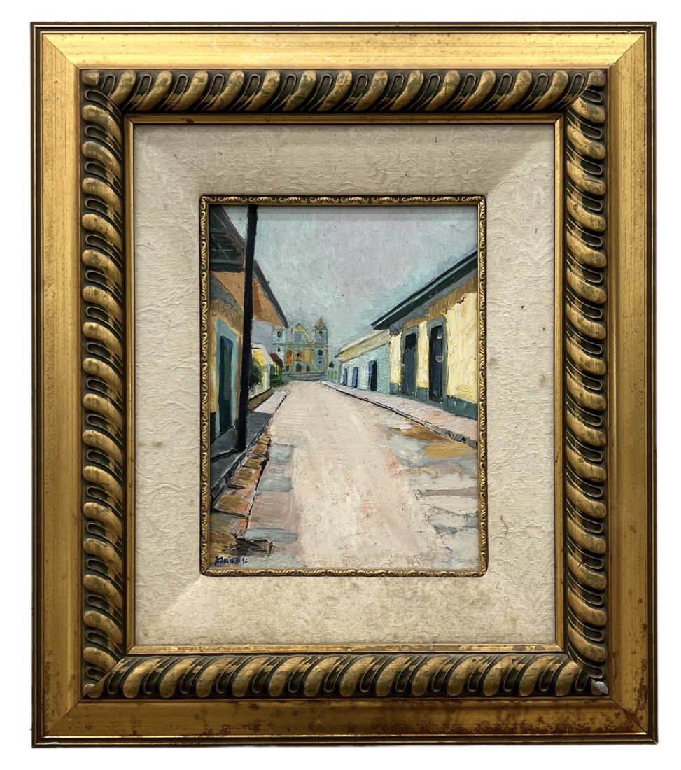 JC ARGUELLO (20th c, Nicaragua) Street Scene, Impressionist: Oil on canvas 12 x 9 in, 22.5 x 19.5 in (framed)
